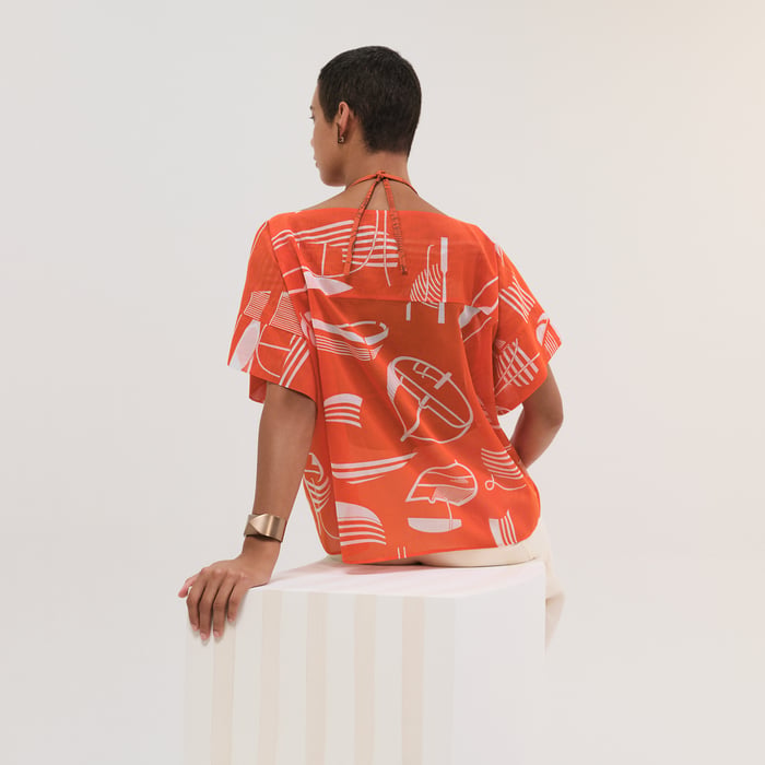 Orange Corail "Thalassa Tattoo" Beach Tunic