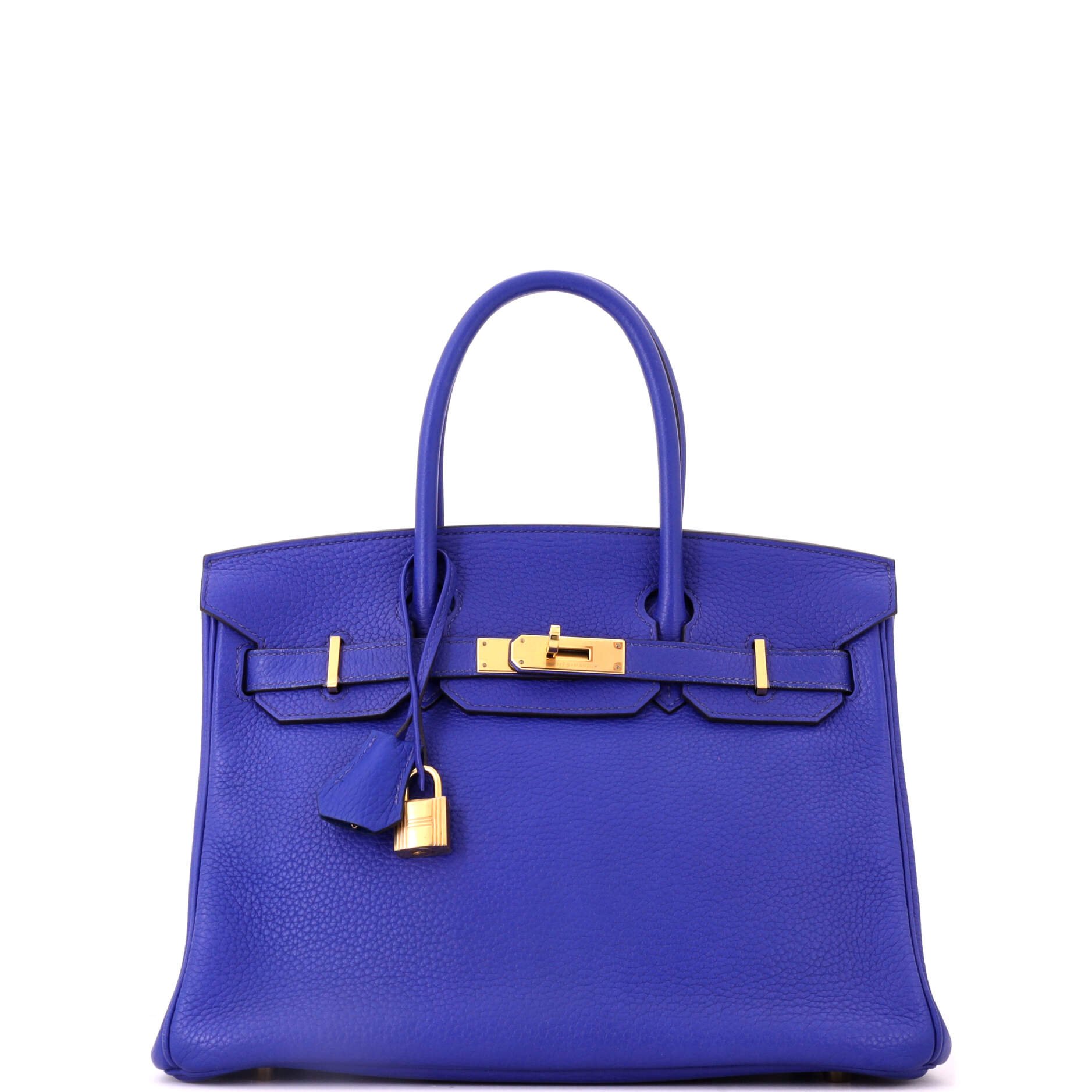 Hermes Birkin Handbag Bleu Electrique Clemence with Gold Hardware 30
