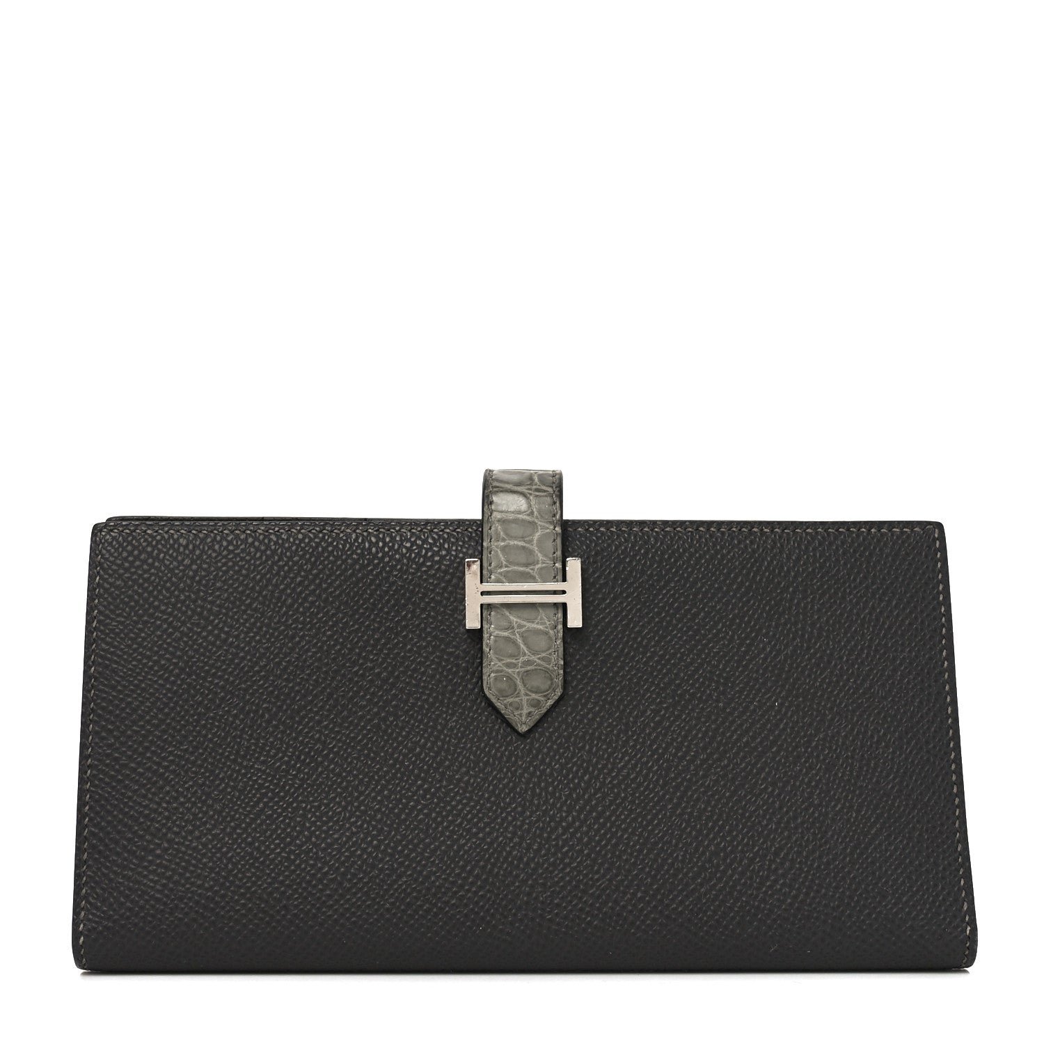 Hermes Hermes Epsom Matte Alligator Bearn Touch Gusset Wallet Graphite Gris Ciment