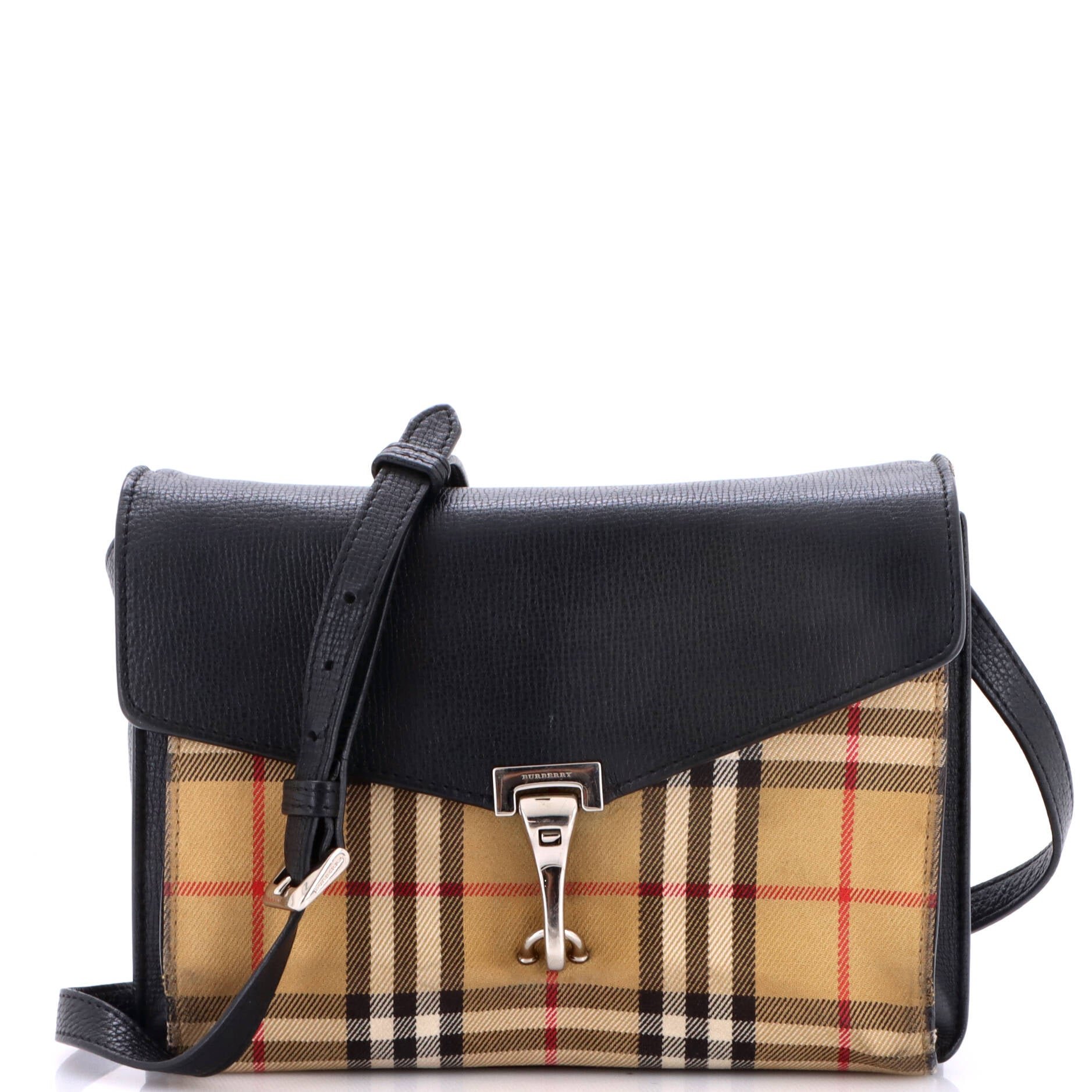 Macken Crossbody Bag Leather and Vintage Check Canvas Small