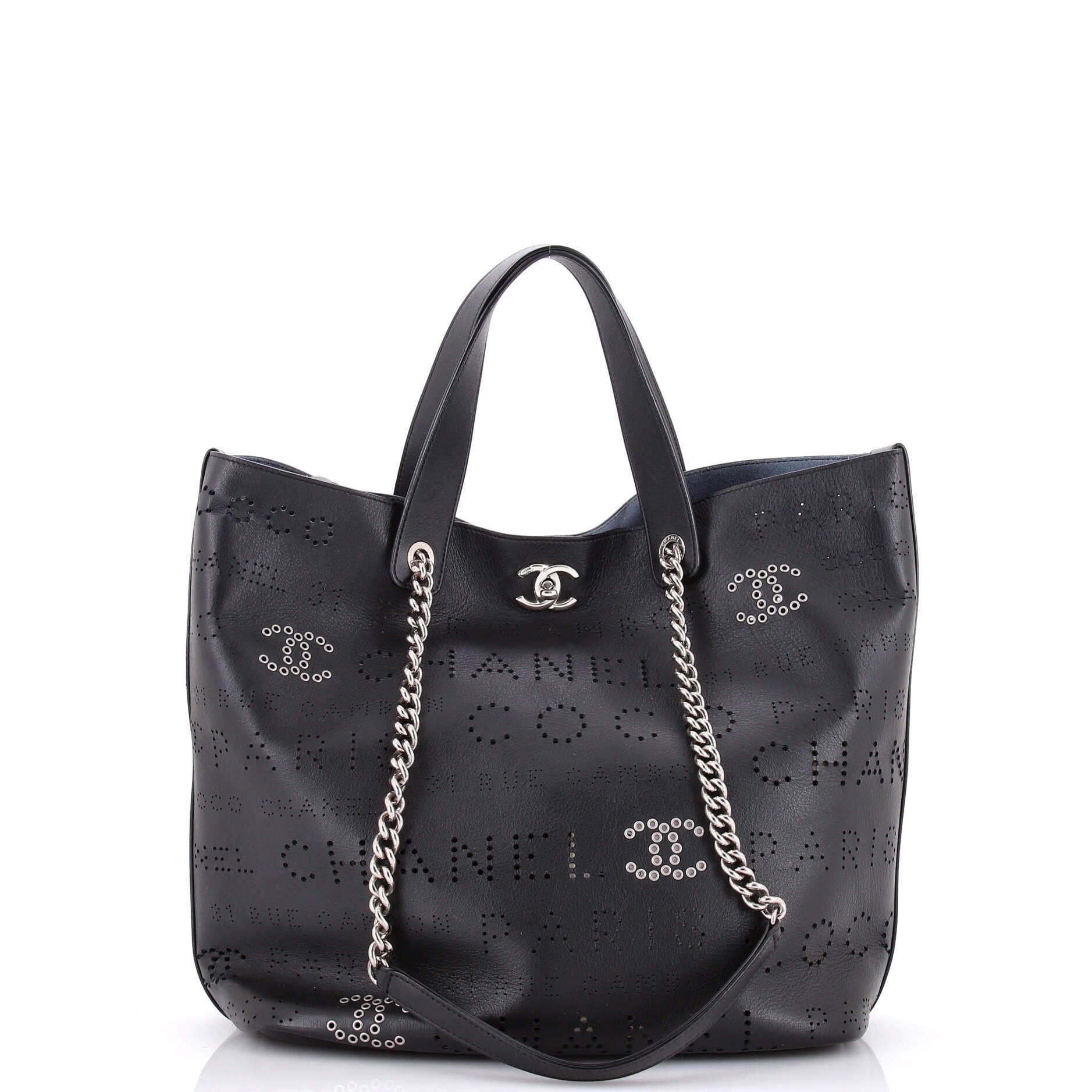 Logo Eyelets Shopping Tote Perforated Calfskin Medium