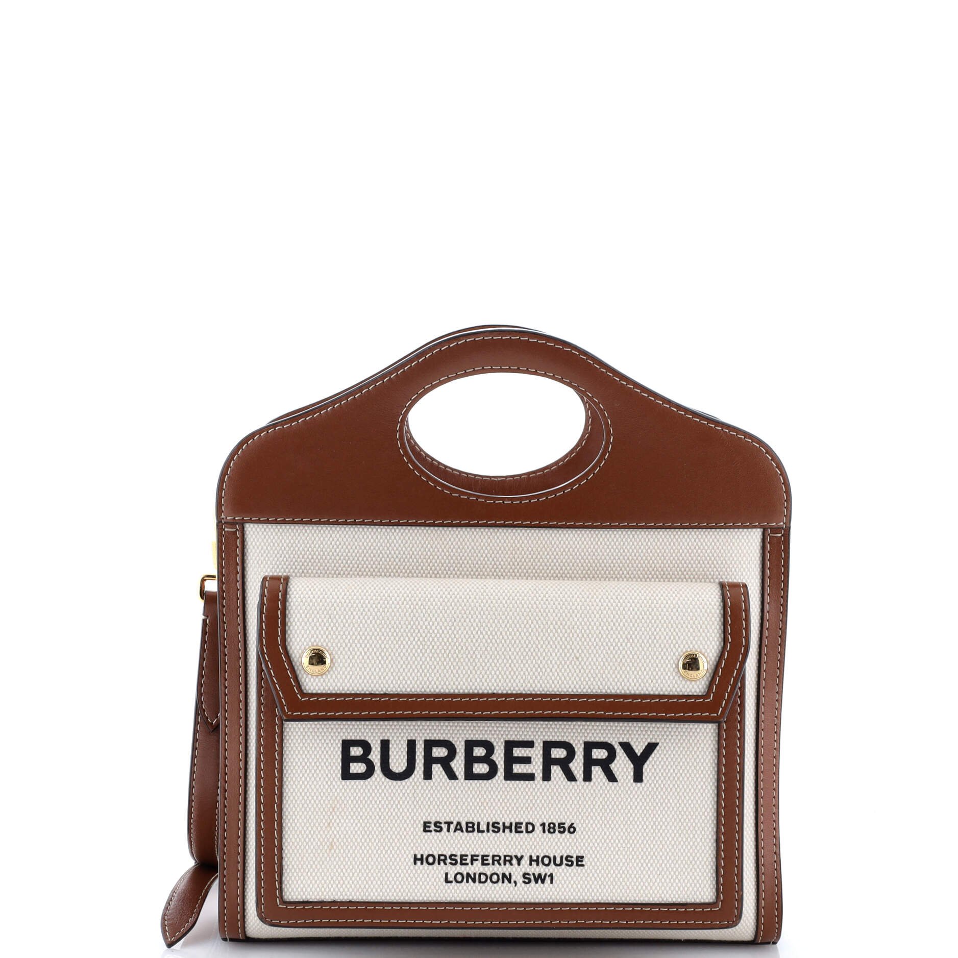 Burberry Logo Pocket Tote Canvas with Leather Mini