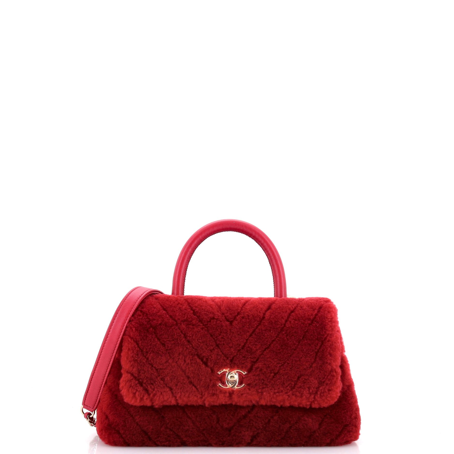 Coco Top Handle Bag Chevron Shearling Mini