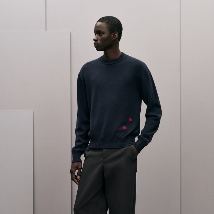 Marine "Broderie Coccinelle" Crewneck Cashmere Sweater