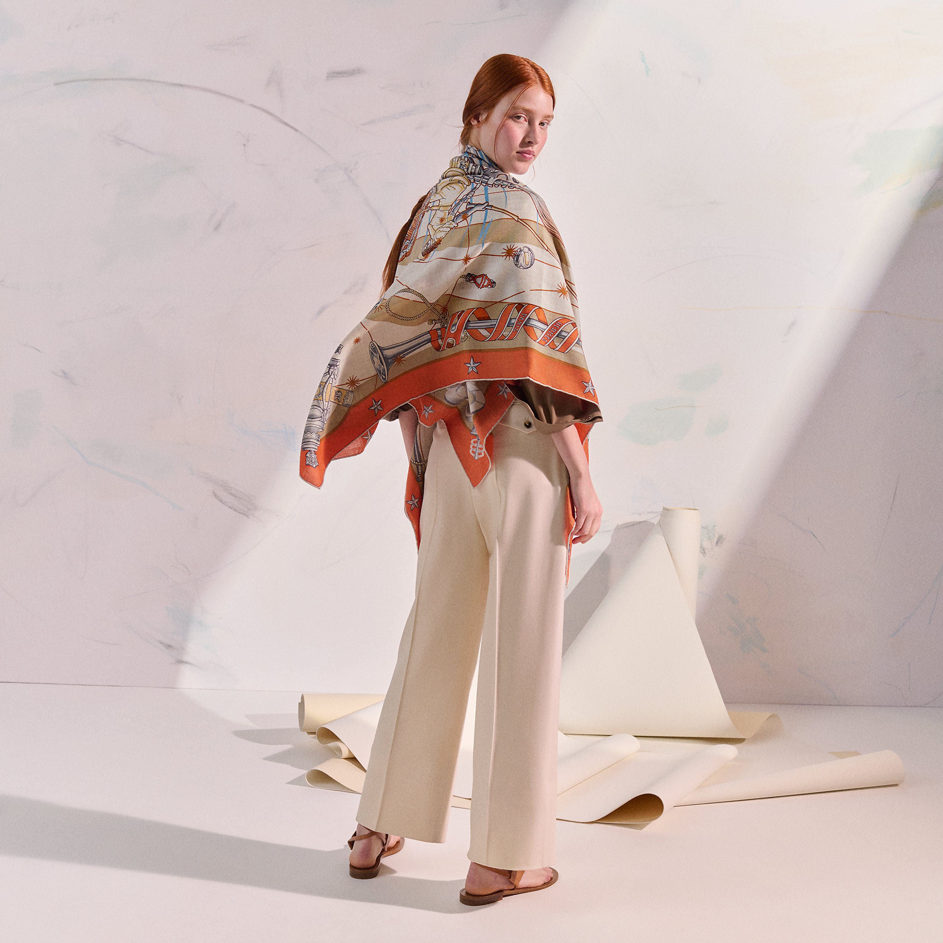 Hermès カレジェアン カシミアシルク 《コーラス・ステラルム》 レッド