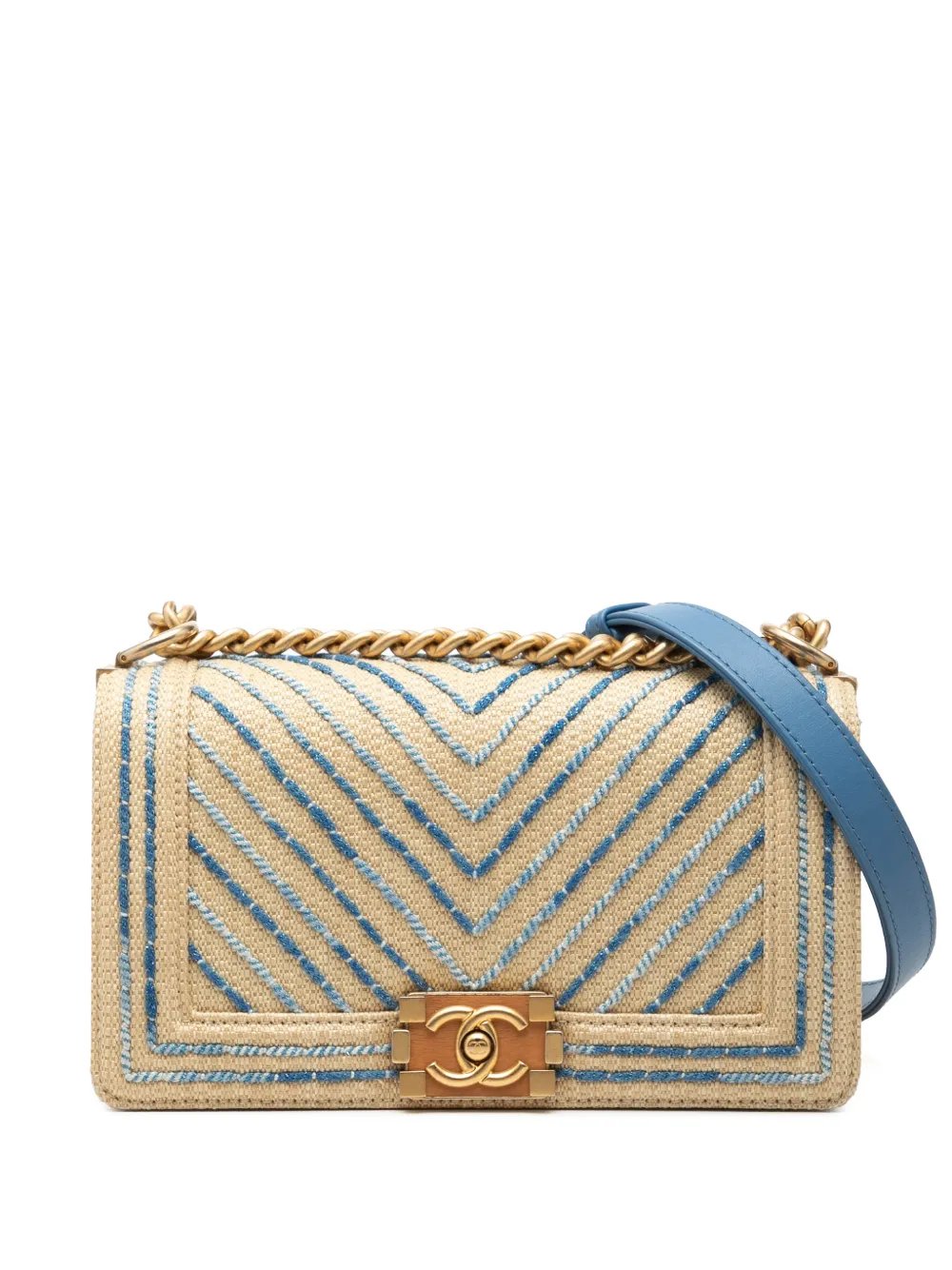 2019 Old Medium Chevron Raffia Boy Flap shoulder bag