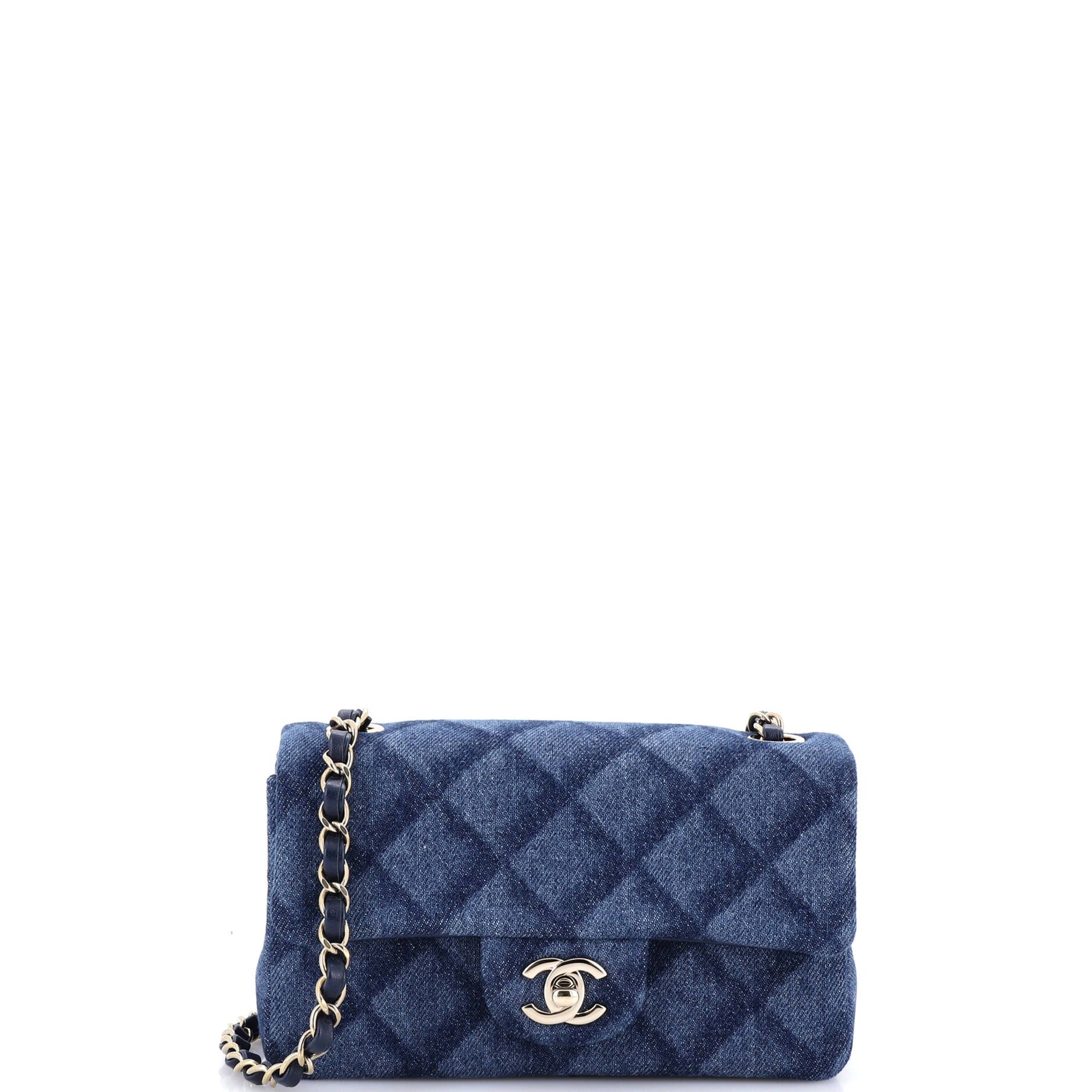 Classic Single Flap Bag 3D Quilt Printed Denim Mini
