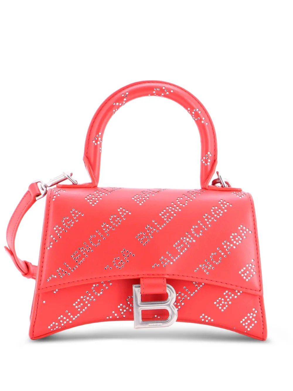 Hourglass Top Handle Bag Leather with Allover Logo Crystals XS satchel