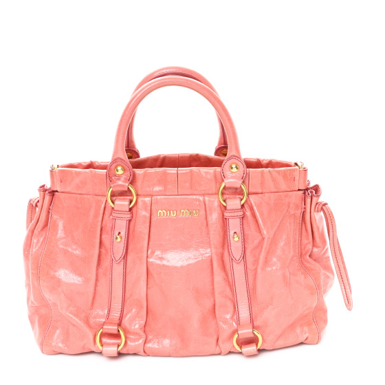 Miu Miu Vitello Lux Gathered Tote Rosa