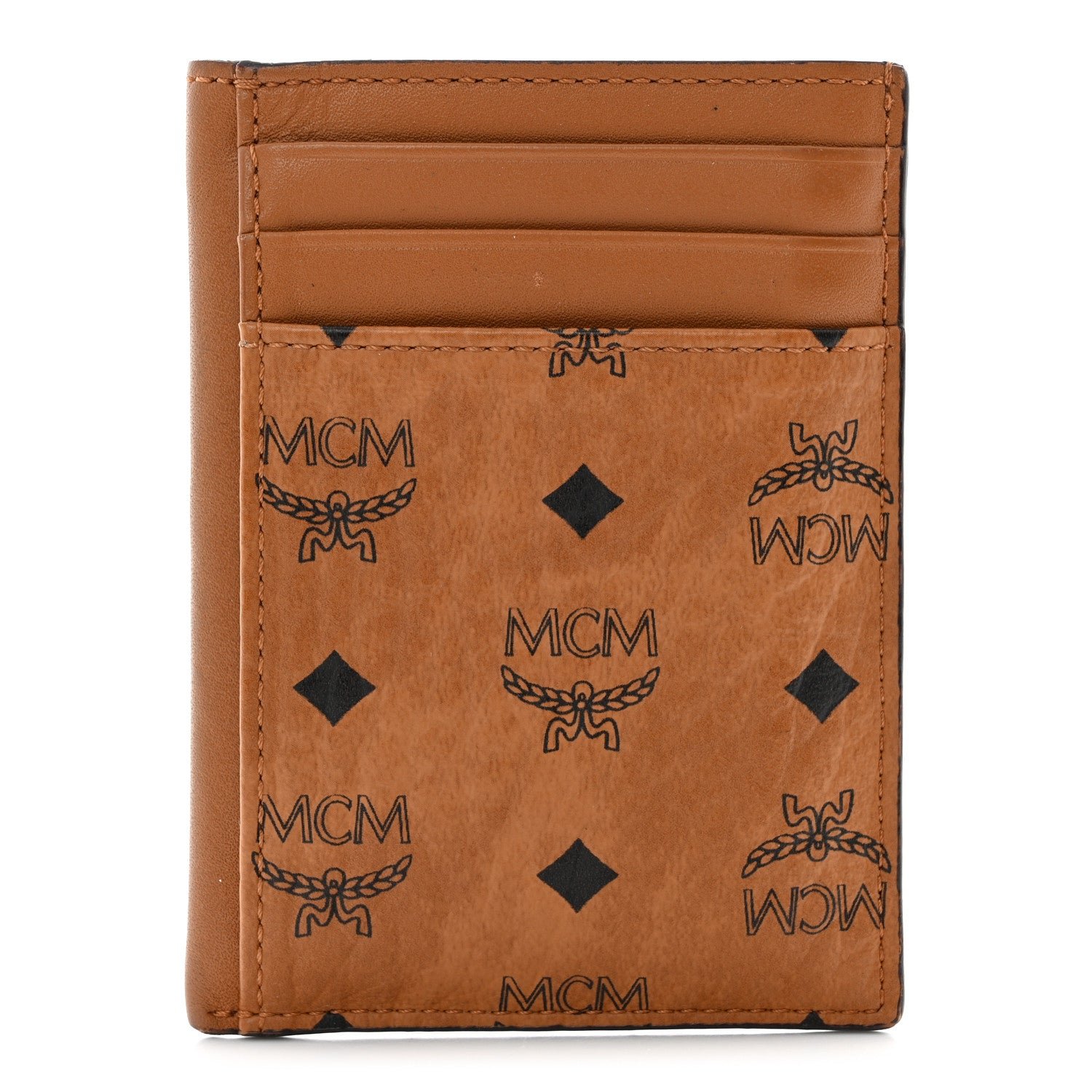 MCM Visetos Money Clip Card Case Cognac