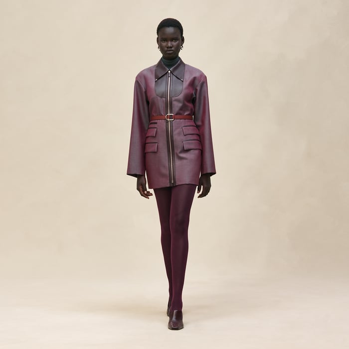 Rouge Bordeaux Robe Courte Mix Cuir