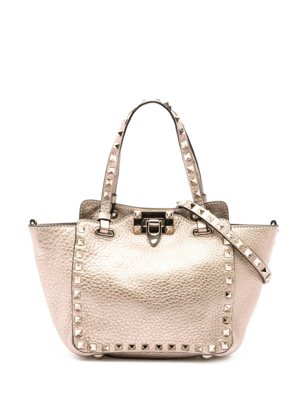 Valentino Garavani 2000-2017 Mini Metallic Pebbled Calfskin Rockstud Trapeze Satchel tote bag