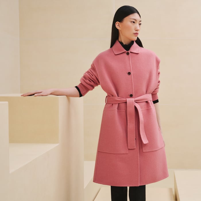 Rose Incarnat Belted Cashmere Long Vest