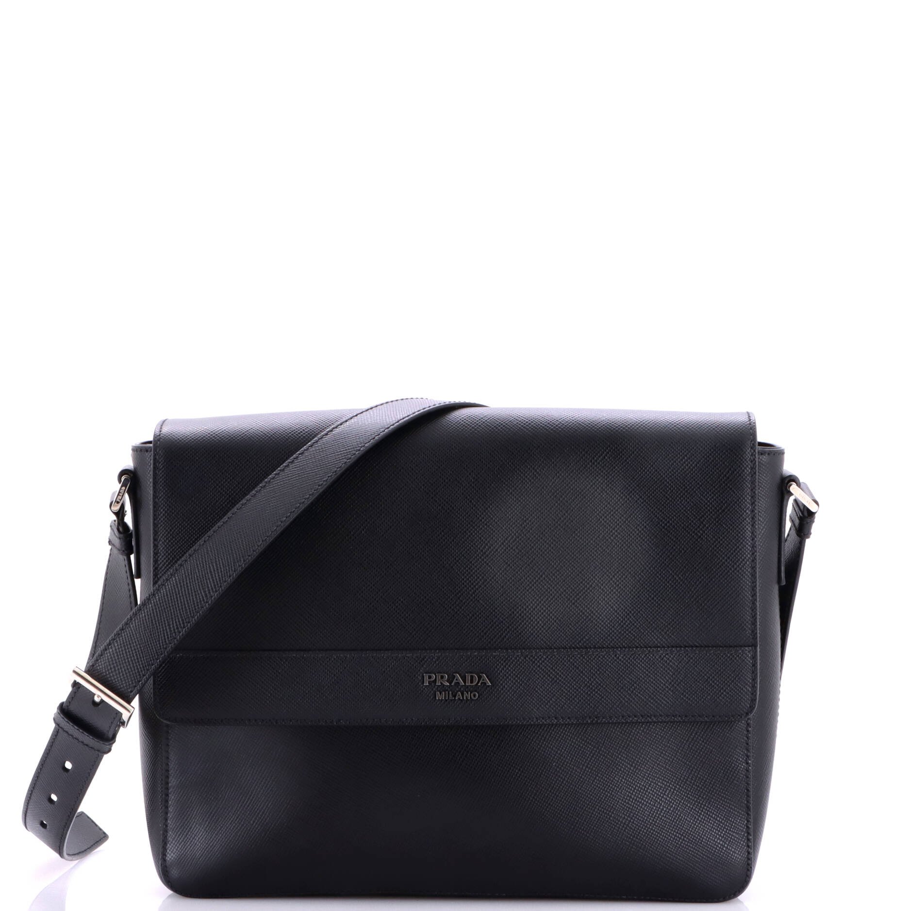 Logo Flap Messenger Bag Saffiano Leather Medium