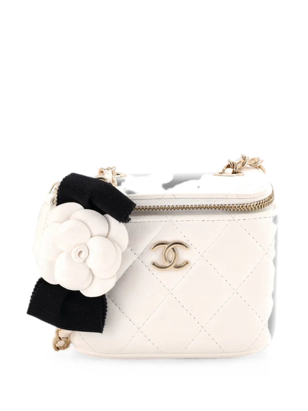 Camellia Bow Vanity Case with Chain Quilted Lambskin Mini crossbody bag