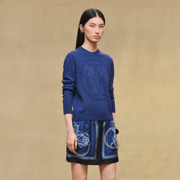 Bleu Outremer Cashmere "H Lift" Long-sleeve Sweater