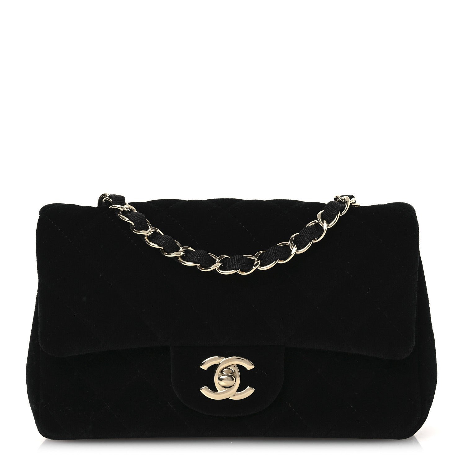 Chanel Velvet Quilted Mini Rectangular Flap Black