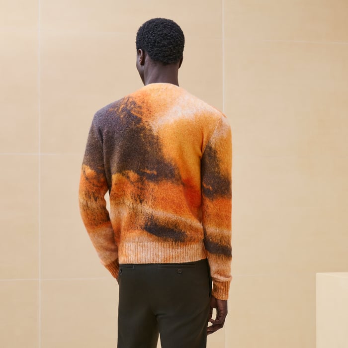 Orange Hermès "Reflets Equestres" Buttoned Cardigan