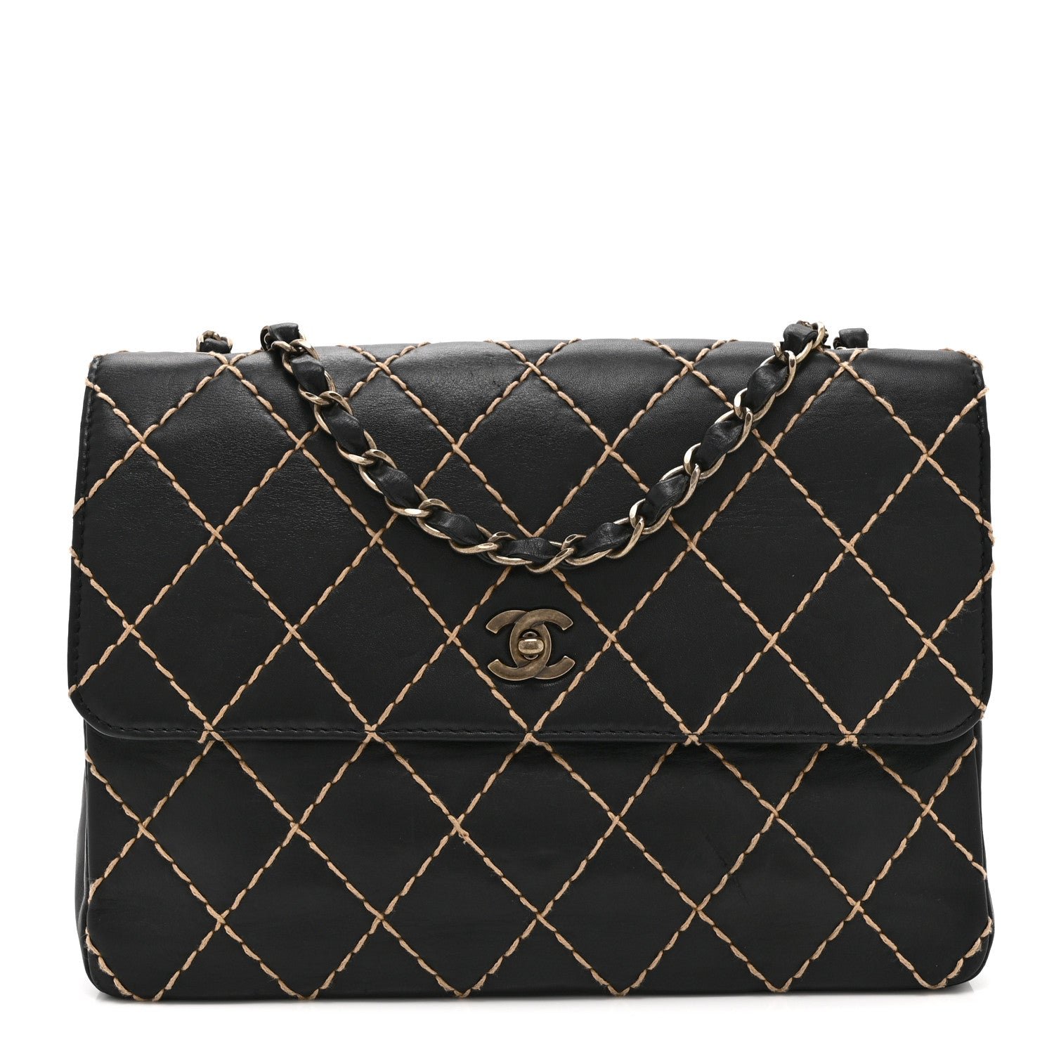Chanel Calfskin Quilted Contrast Stitch Jumbo Flap Black