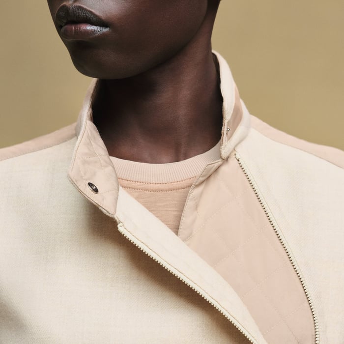 Blanc Marbre Mixed Materials Sleeveless Jacket
