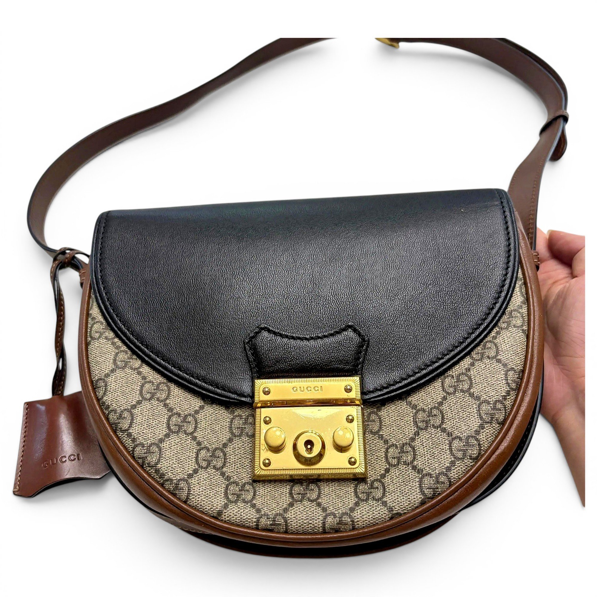Padlock leather crossbody bag