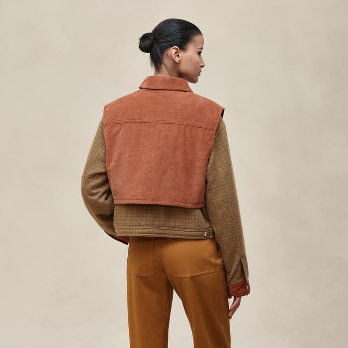 Marron Fauve Mixed Materials Modular Cashmere Jacket