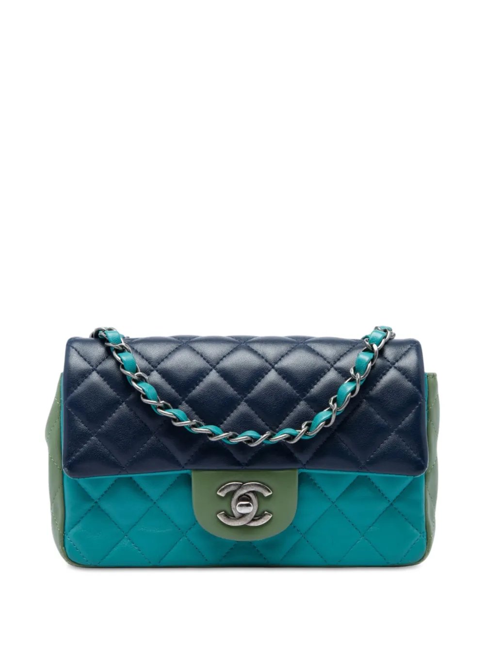 2015-2016 Mini Rectangular Classic Tricolor Lambskin Single Flap crossbody bag