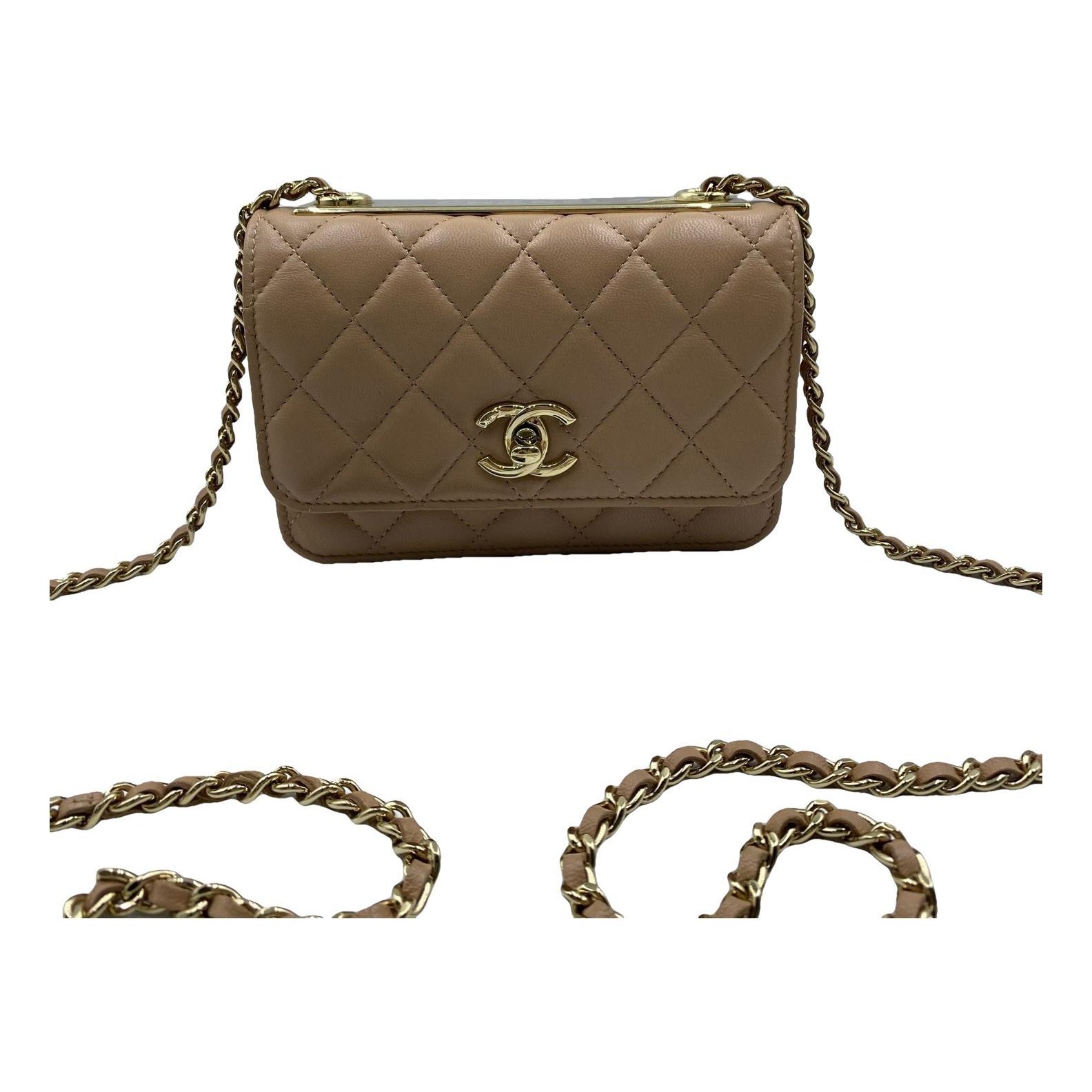 Trendy CC Wallet on Chain leather handbag