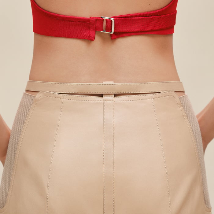 Beige Cajou Mixed Knit Pencil Skirt