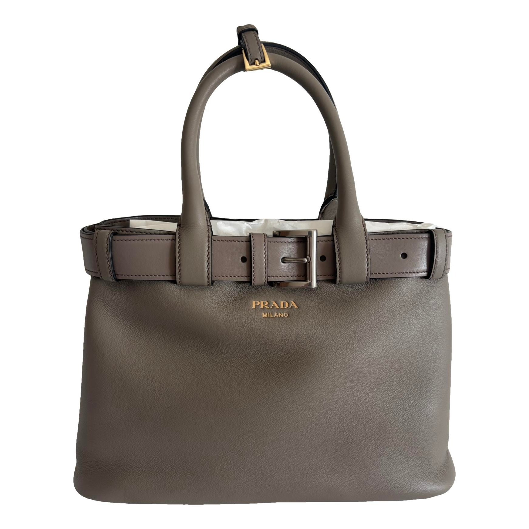 Buckle leather handbag