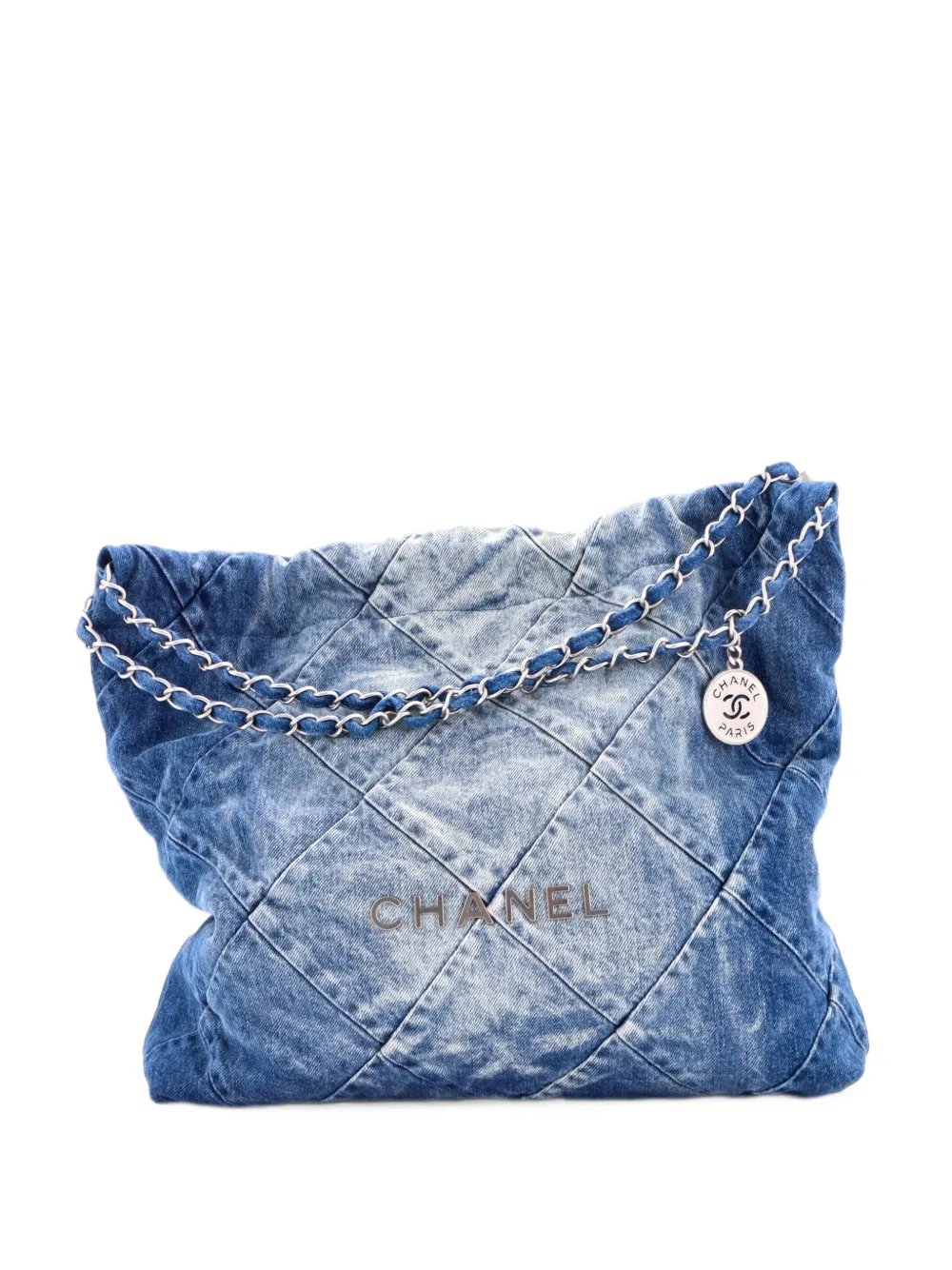 22 Chain Quilted Denim Medium hobo bag