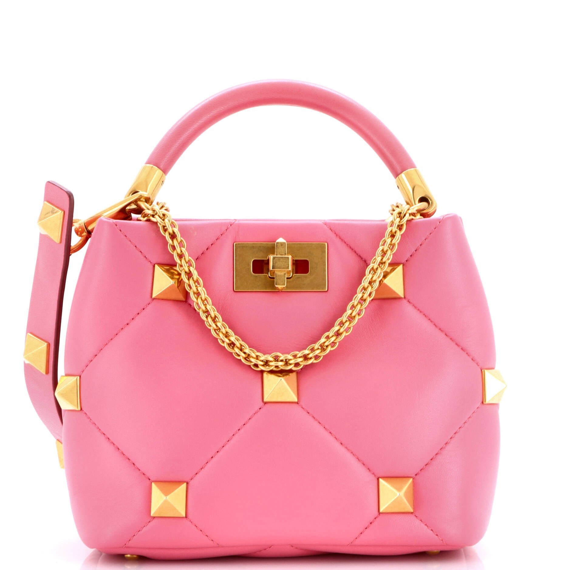 Roman Stud Top Handle Bag Quilted Leather Small