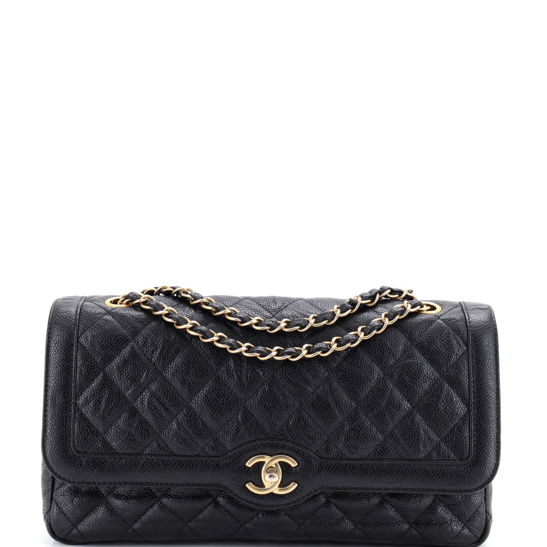 Two Tone Flap Bag Quilted Caviar Medium