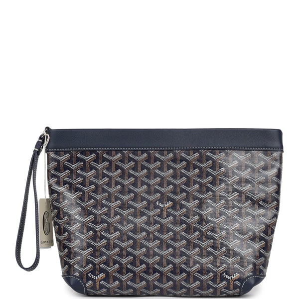 Goyard Goyardine Canvas Navy Blue Conti Pouch Palladium Hardware