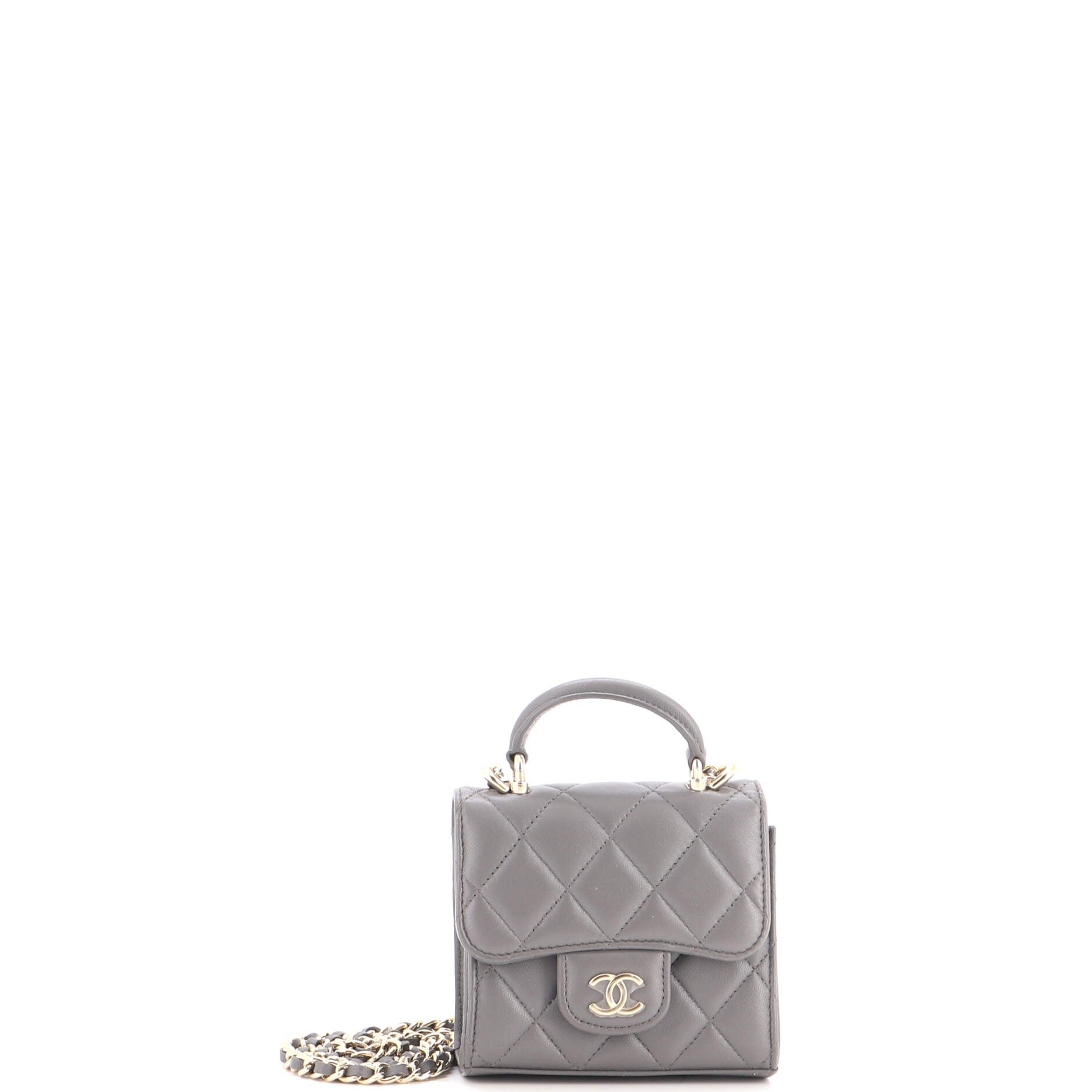 Square Classic Flap Top Handle Clutch with Chain Quilted Lambskin