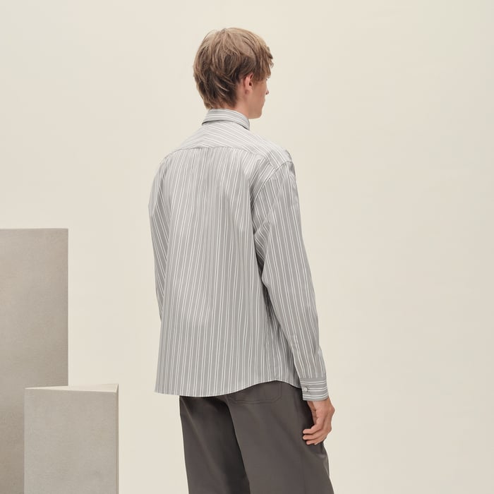 Gris "Rayures Fond Colore" Boxy Fit Shirt With Louis Collar