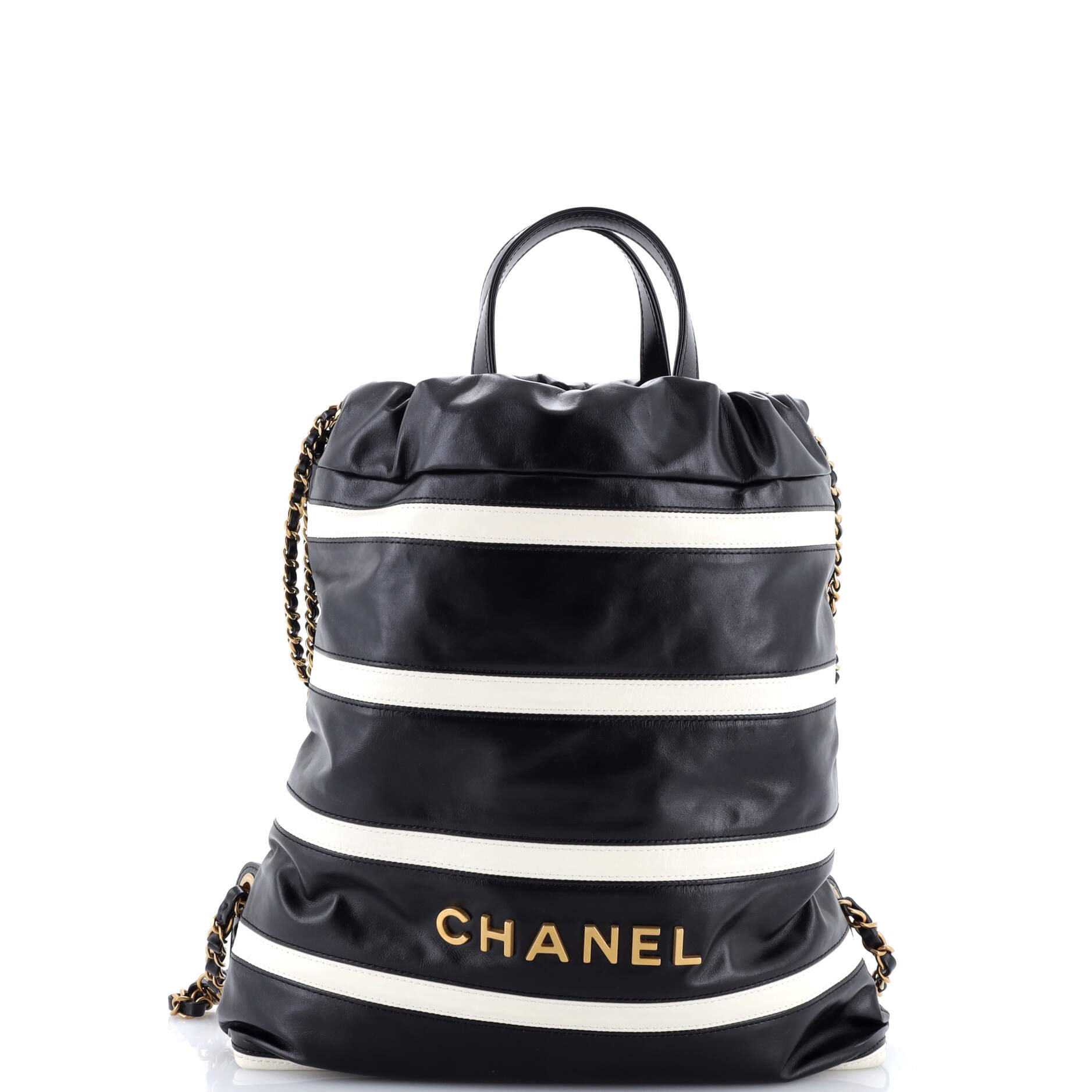 22 Chain Backpack Striped Shiny Calfskin Medium