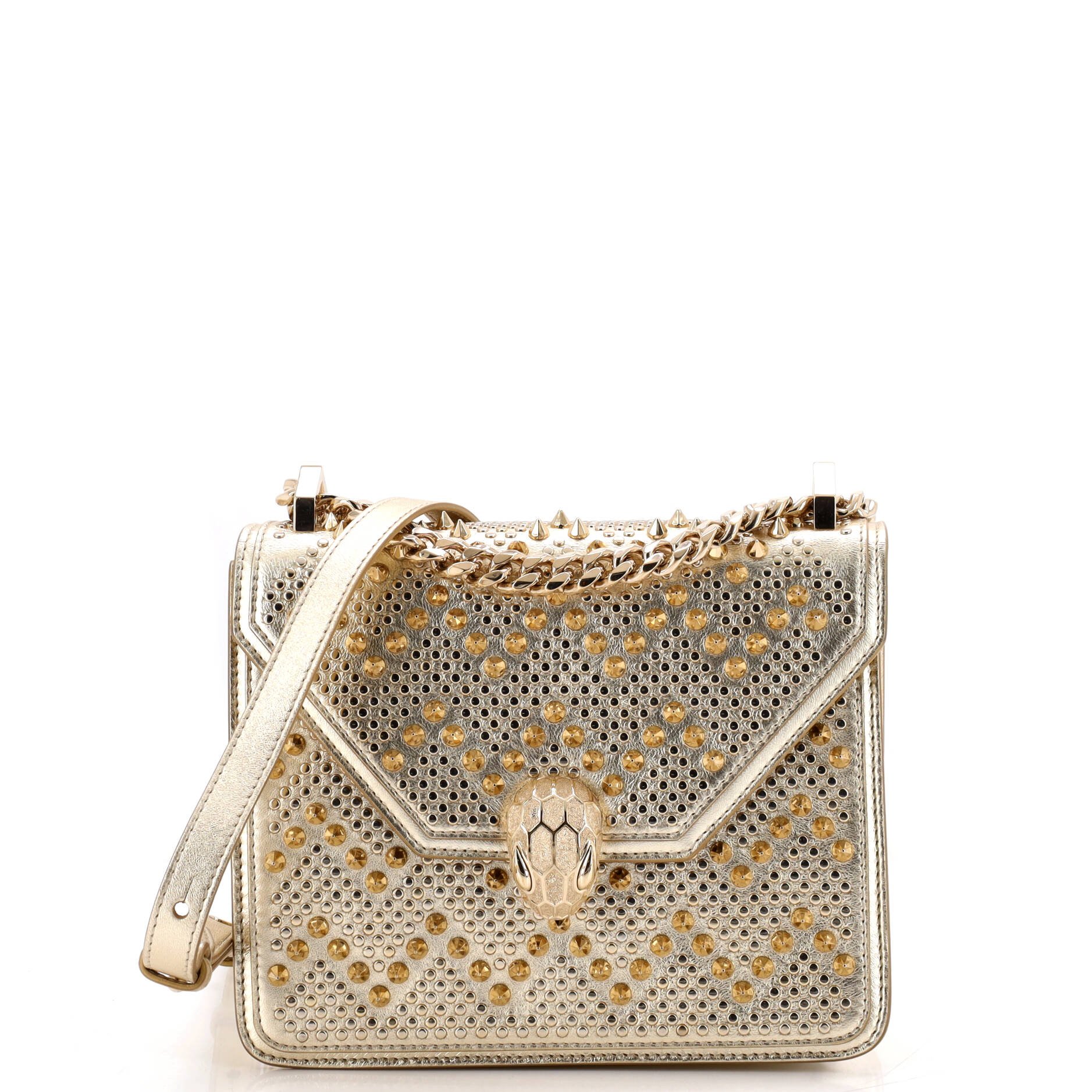 Serpenti Forever Square Shoulder Bag Full Studded Leather Small