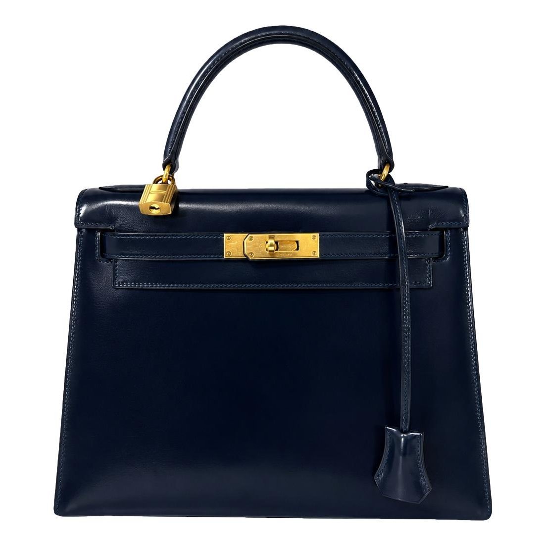 Hermes Kelly 28 Handbag Navy Box Calf Leather