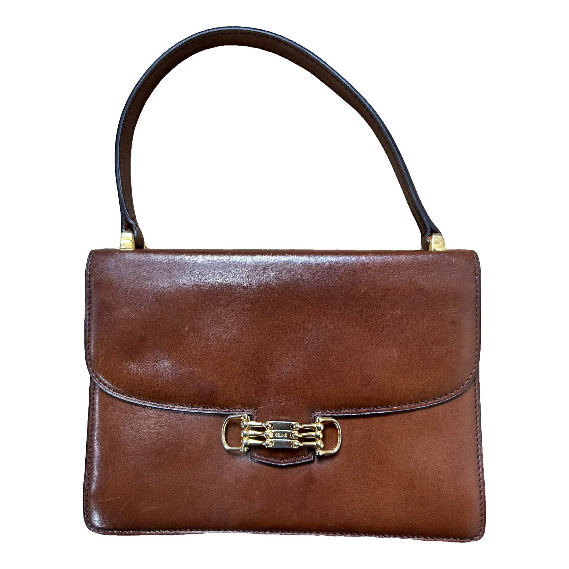 Clasp leather handbag
