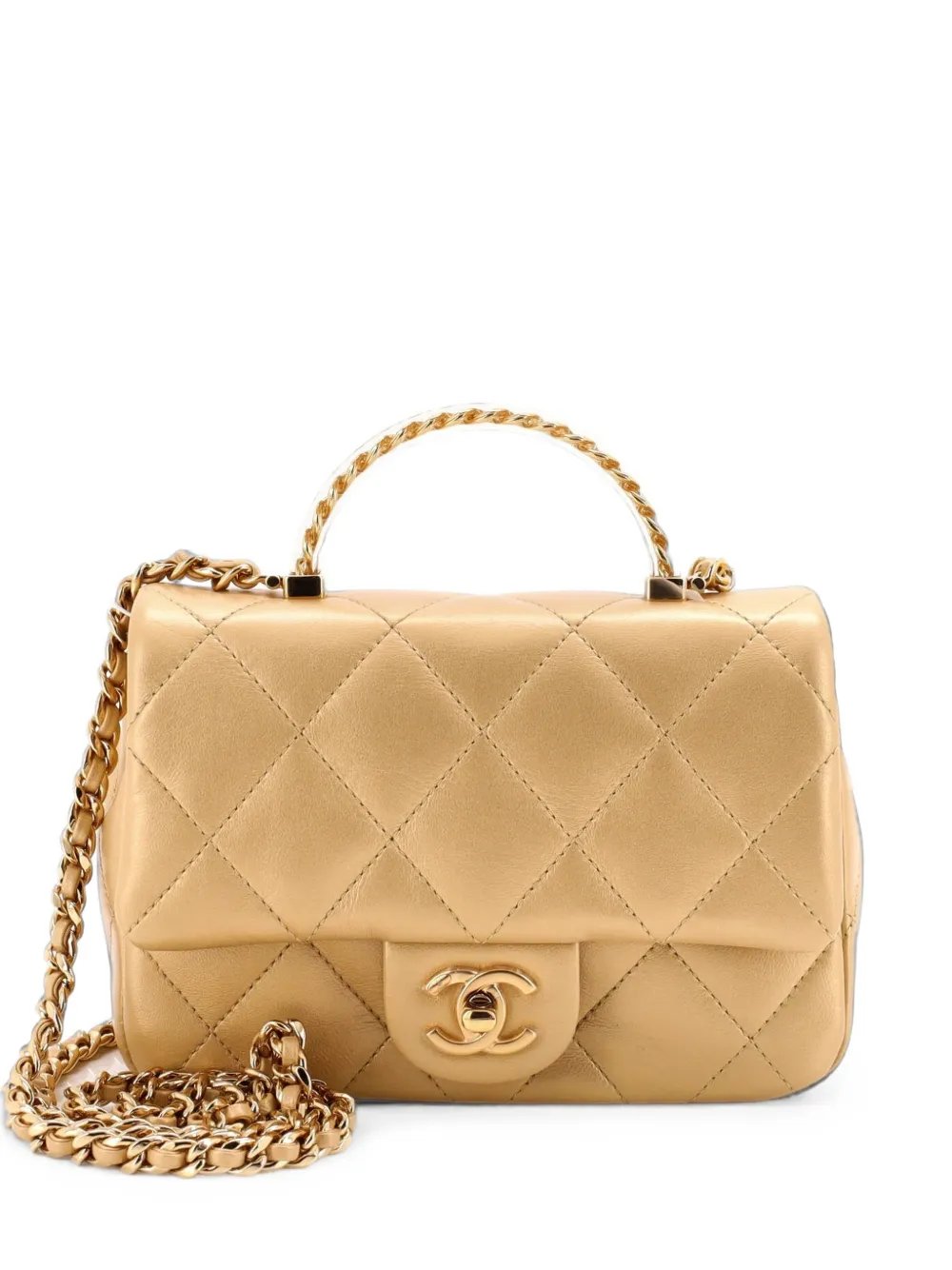 Resin Chain Top Handle Flap Bag Quilted Lambskin Mini satchel