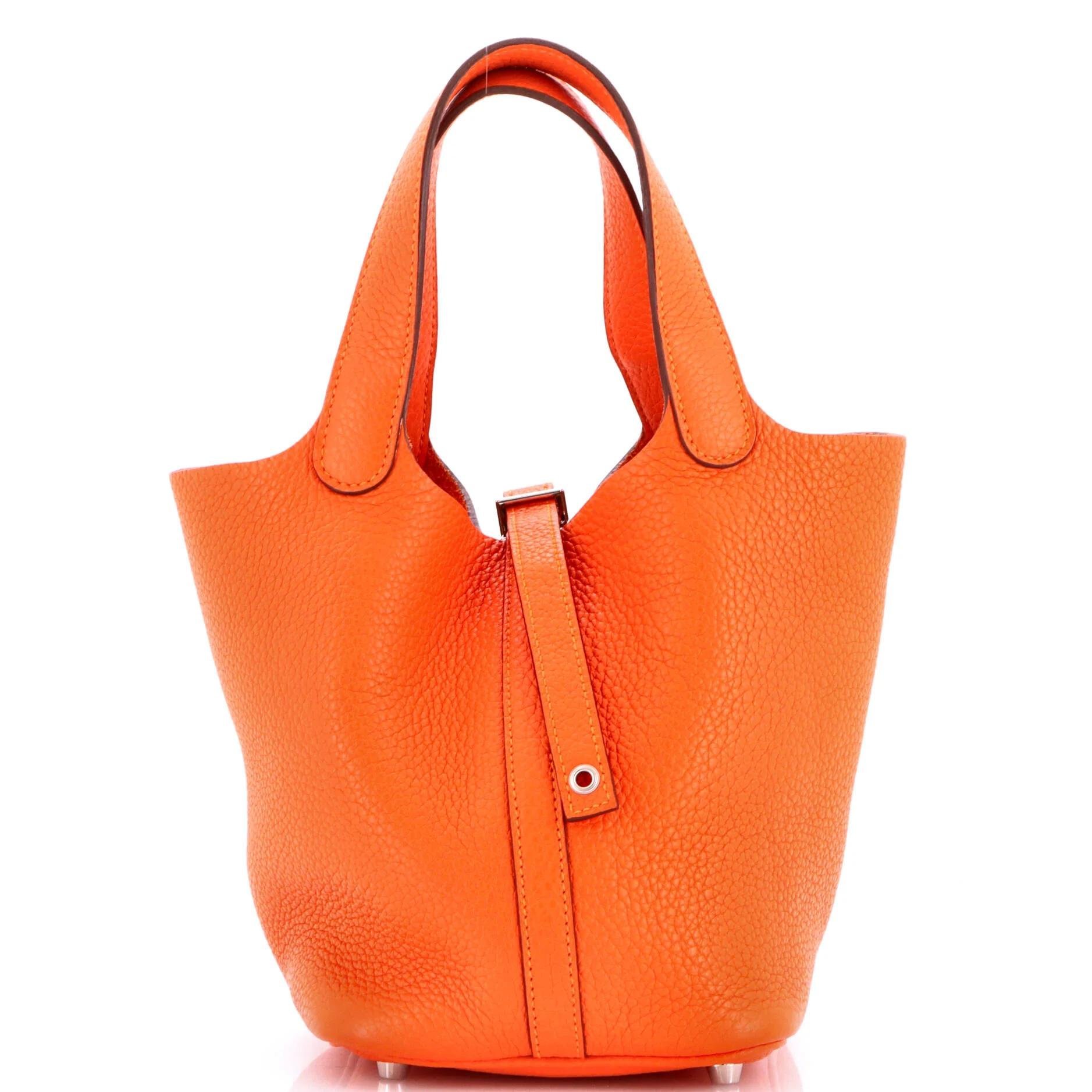 Hermes Picotin 18 Handbag Orange Clemence Leather 2014