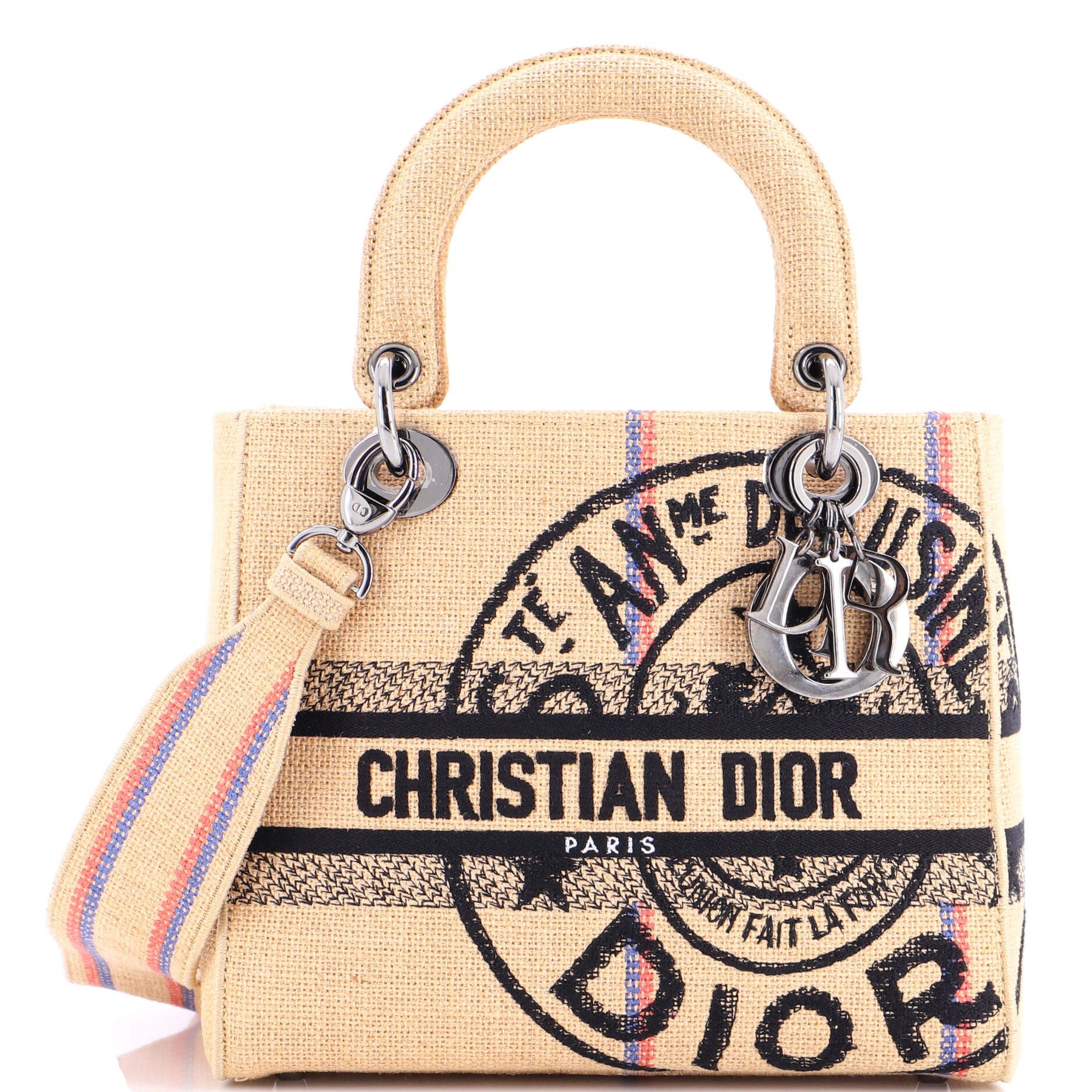 Dior Lady D-Lite Bag Embroidered Jute Canvas Medium