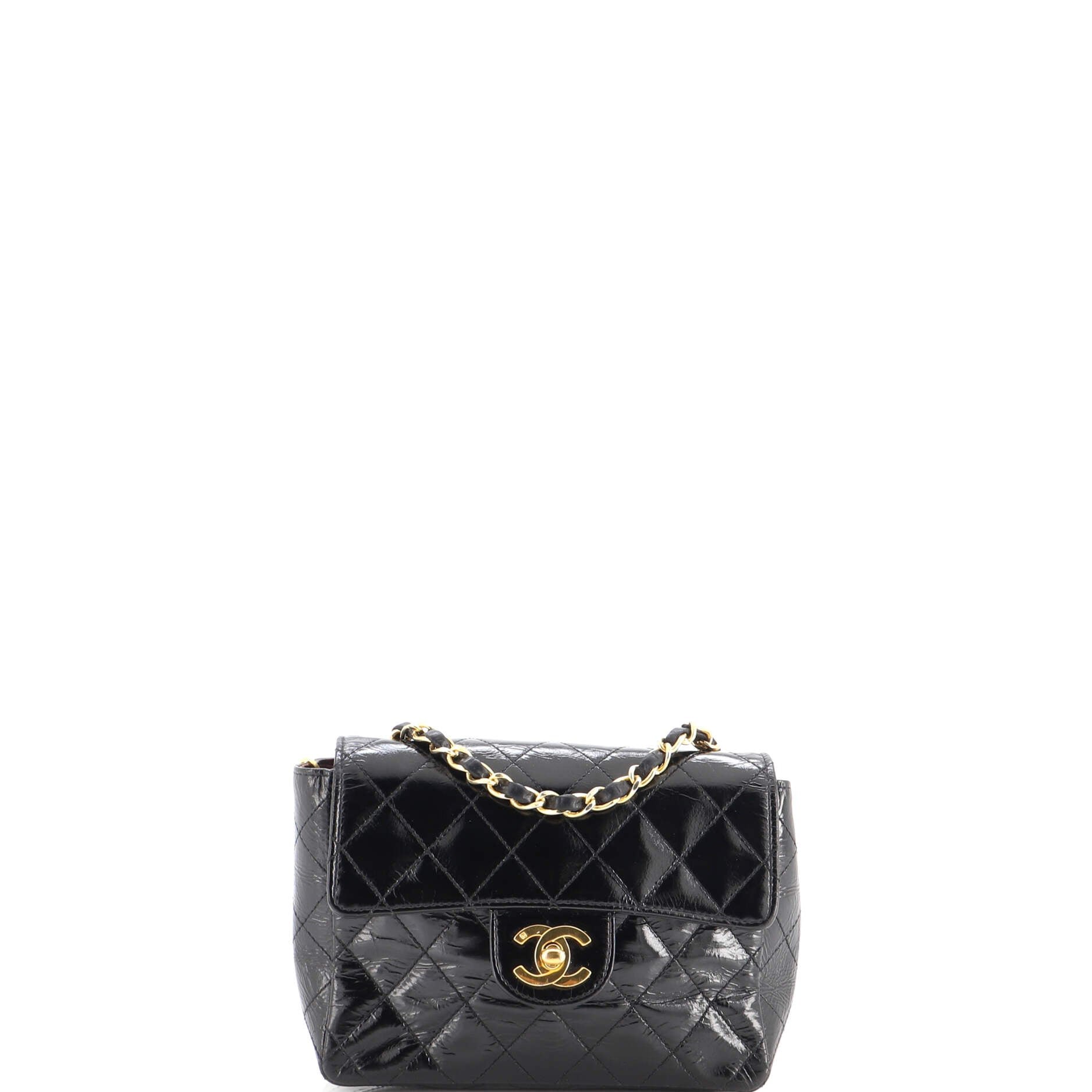 Vintage Square Classic Single Flap Bag Quilted Patent Mini