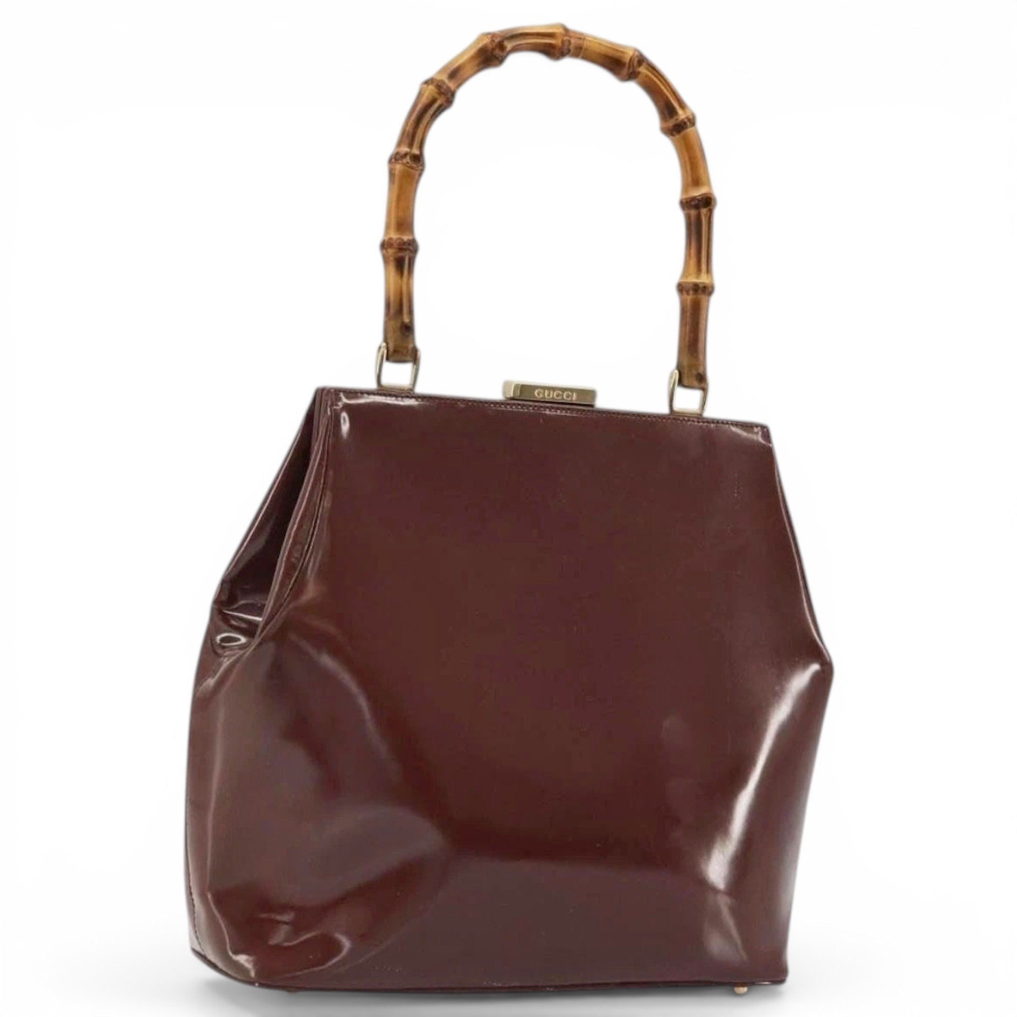 Bamboo patent leather handbag