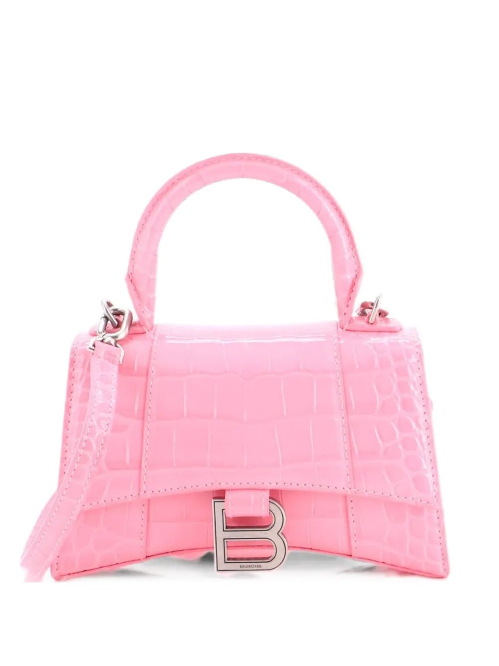 Hourglass Top Handle Bag Crocodile Embossed Leather XS satchel