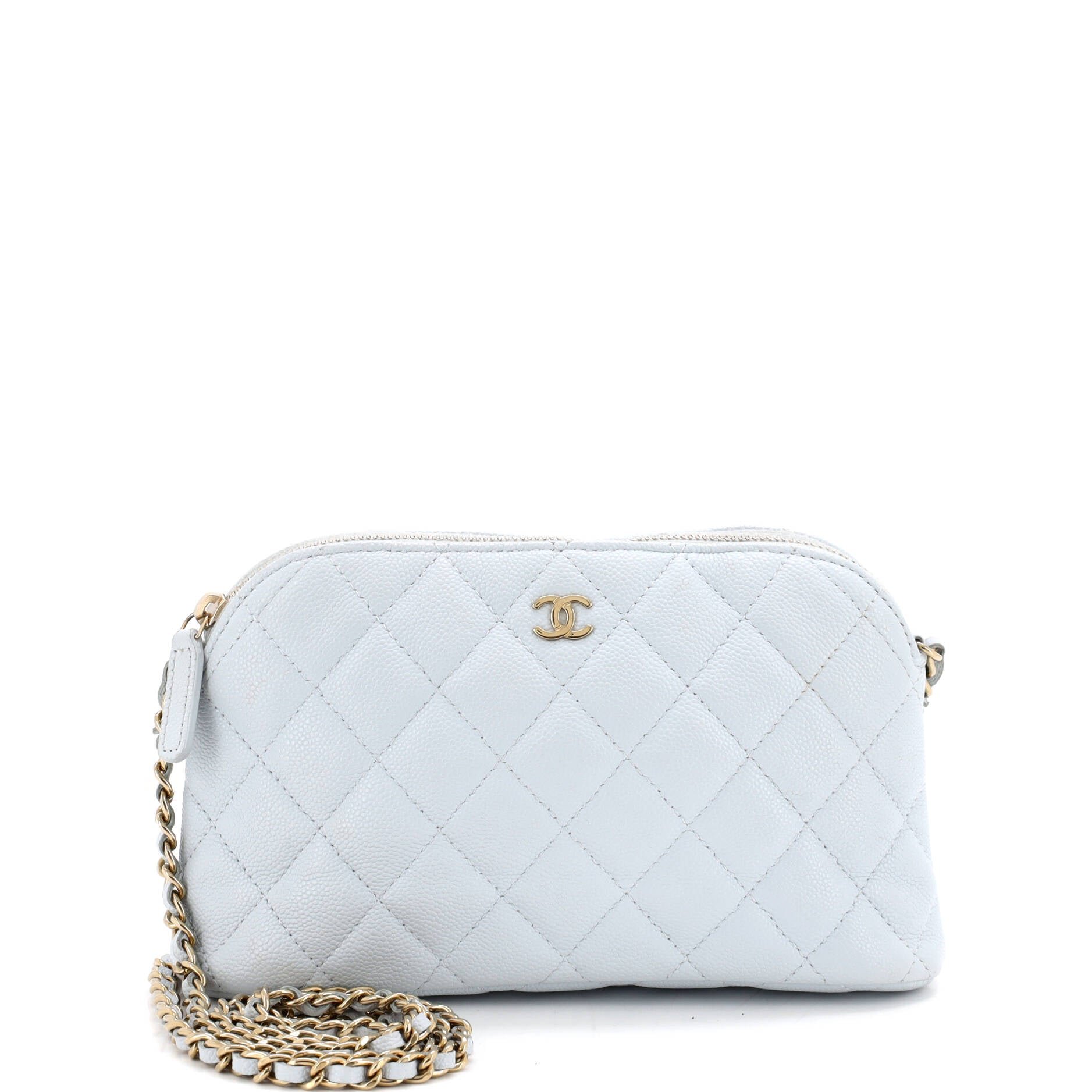 CC Dome Zip Clutch with Chain Quilted Caviar Small