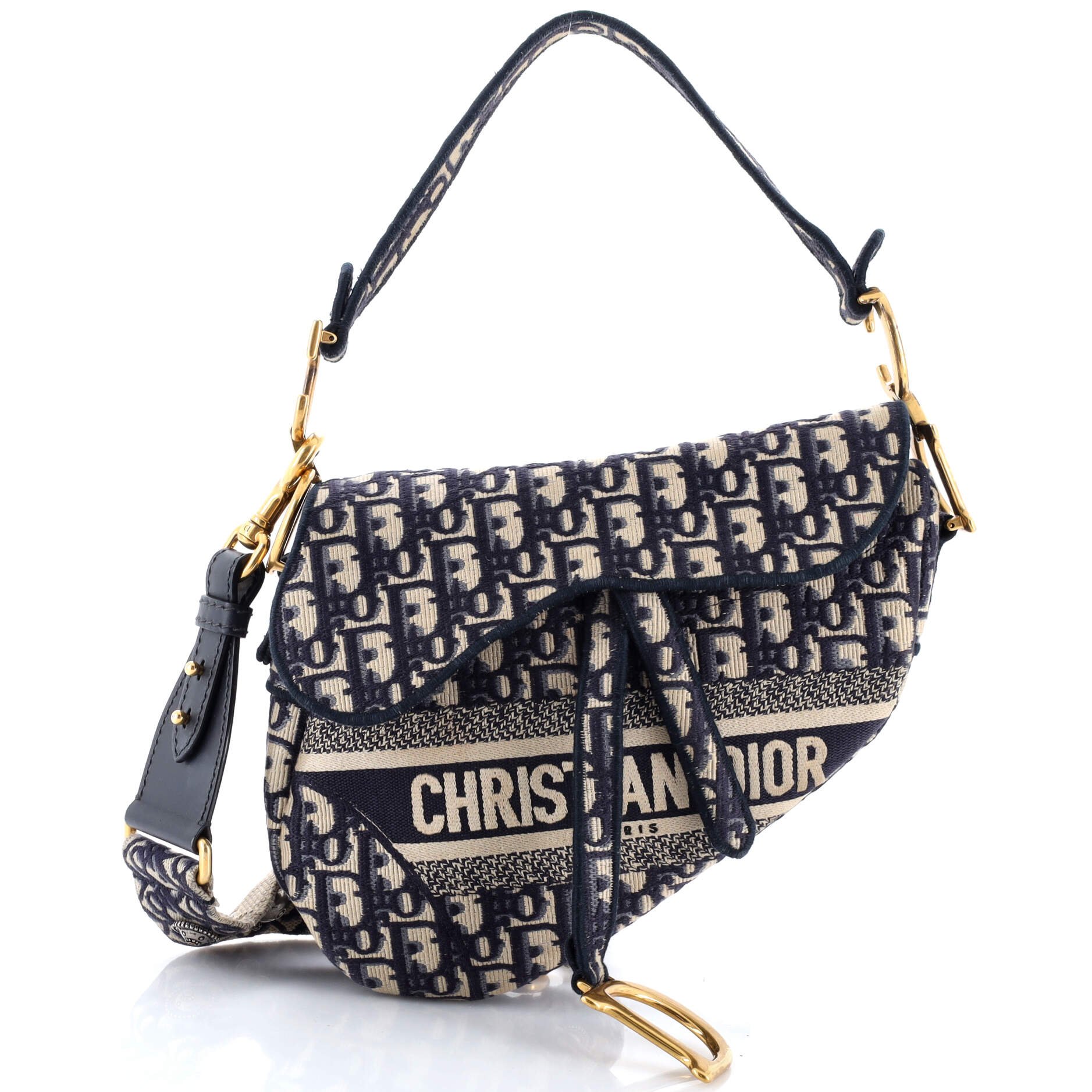 Dior Saddle Handbag Logo Embroidered Oblique Canvas Medium
