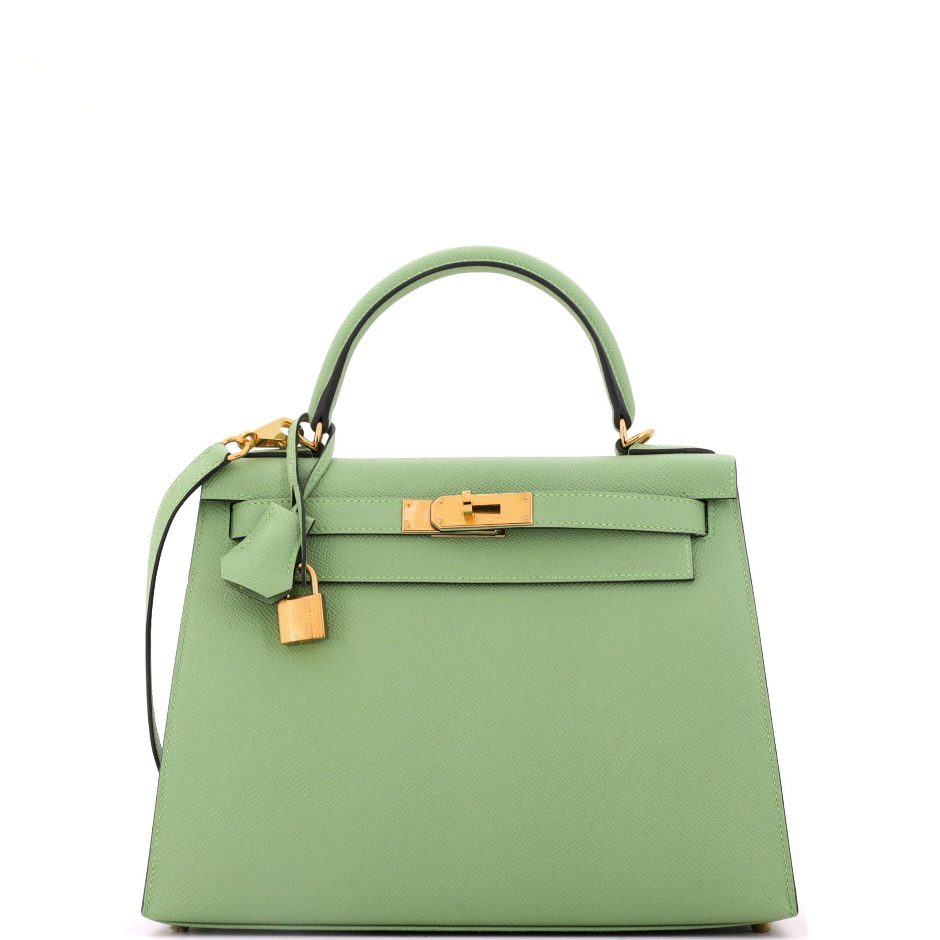 Kelly Handbag Vert Criquet Epsom with Gold Hardware 28