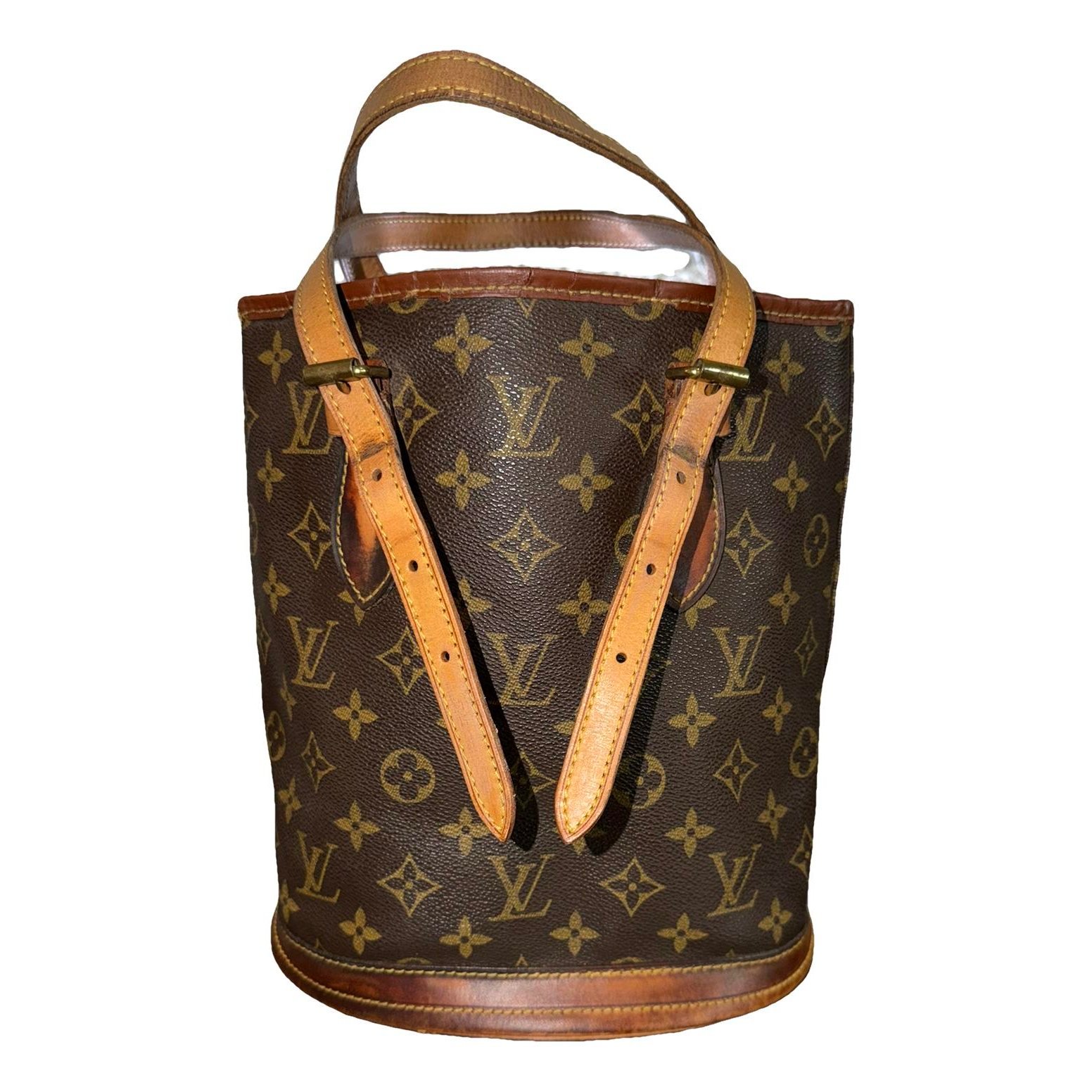 Bucket patent leather handbag
